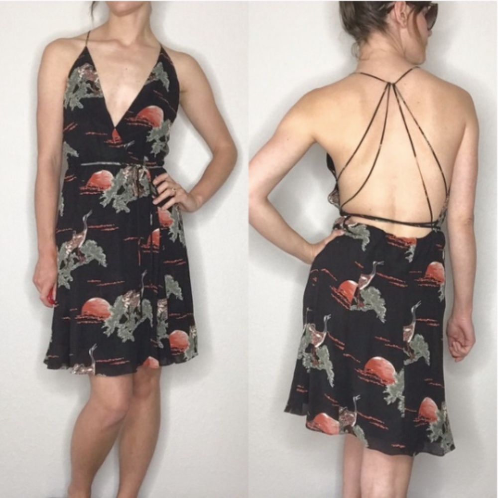 Reformation Haikkado crane Shirley wrap strappy dress